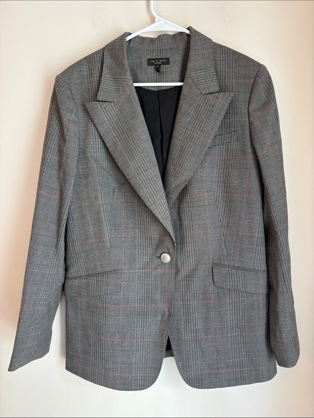 Rag & Bone Gray Glen Plaid wool blend single-Button Blazer Womens 12 preppy EUC